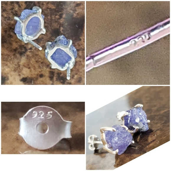 Genuine, Huge Natural Rough Tanzanite Earrings - Picture 4 of 5
